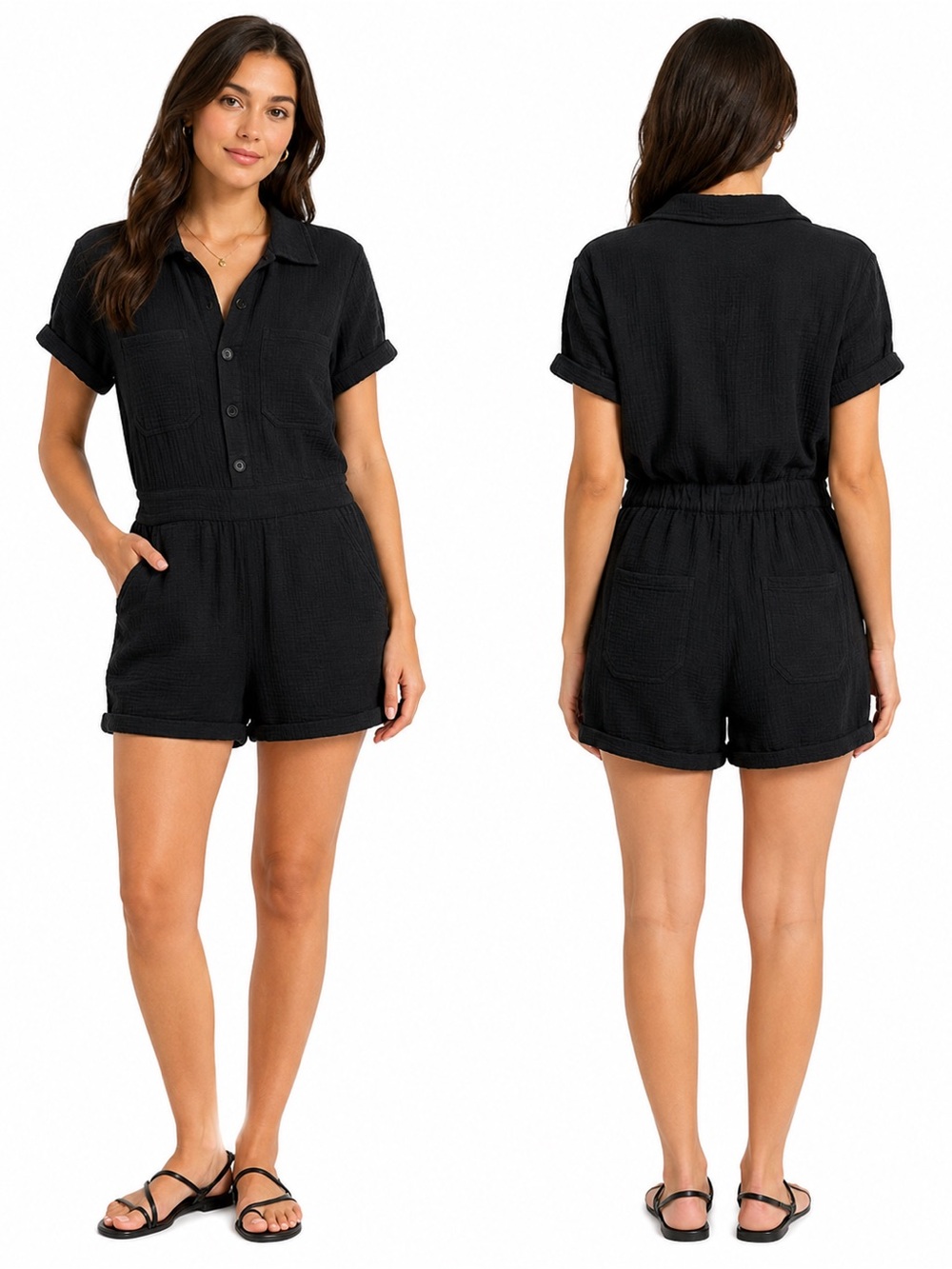 Joe’s Jeans Black Cotton Gauze Button Front Romper XS NWT